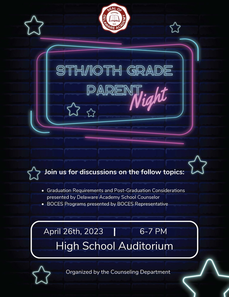 The 9th and 10th grade parent night will take place this week