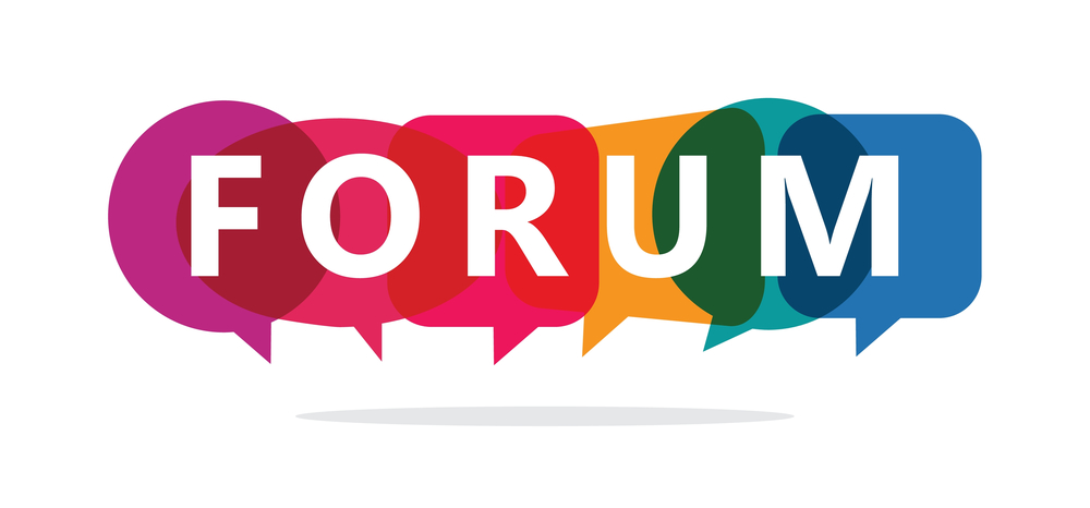 Forum written in text with speech bubbles around each letter