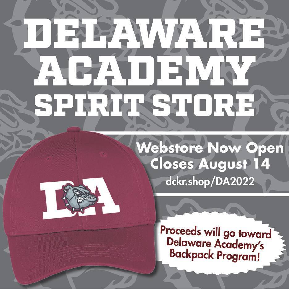 Delaware Academy Spirit Store open now through August 14, 2022